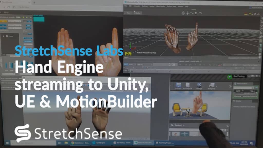 Motion capture glove Hand Engine Software streaming into Unity, Unreal Engine and MotionBuilder. Create your own motion capture library
