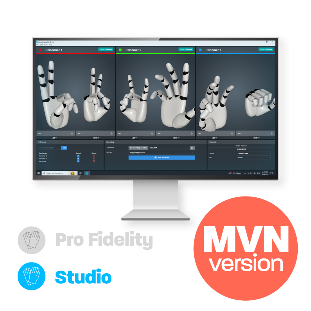 Hand Engine Pro for MVN. Hand motion capture software that integrates with Xsens MVN for use with Link and Awinda suits.